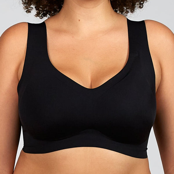 Black comfort bra, non-marking everyday bra, V-neck soft and lightweight  basic bra for women